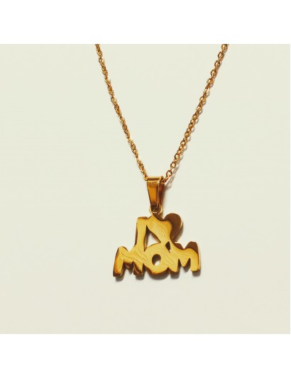 COLLAR I LOVE MOM LISO DOR. ACERO INOX.