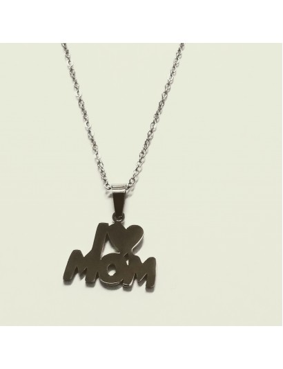 COLLAR I LOVE MOM LISO ACERO INOX.