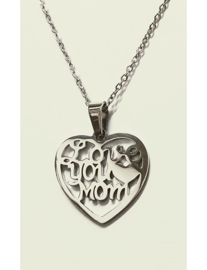 COLLAR CORAZON VICEL I LOVE YOU MOM ACERO INOX.